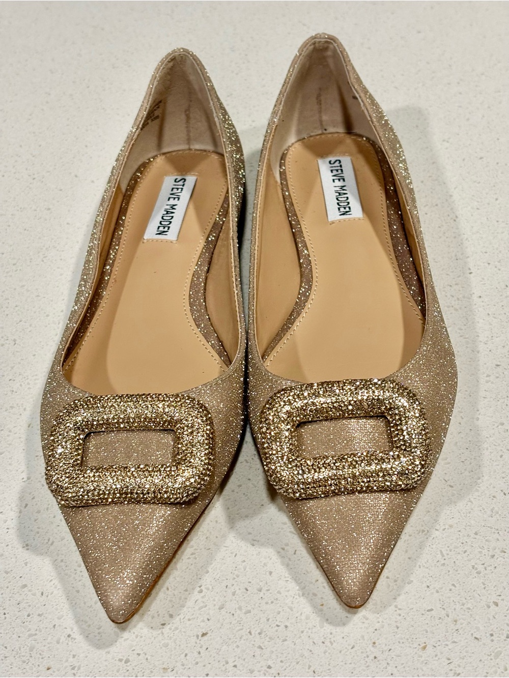 Steve Madden Women's Glitter Pointed Toe Flats Gold